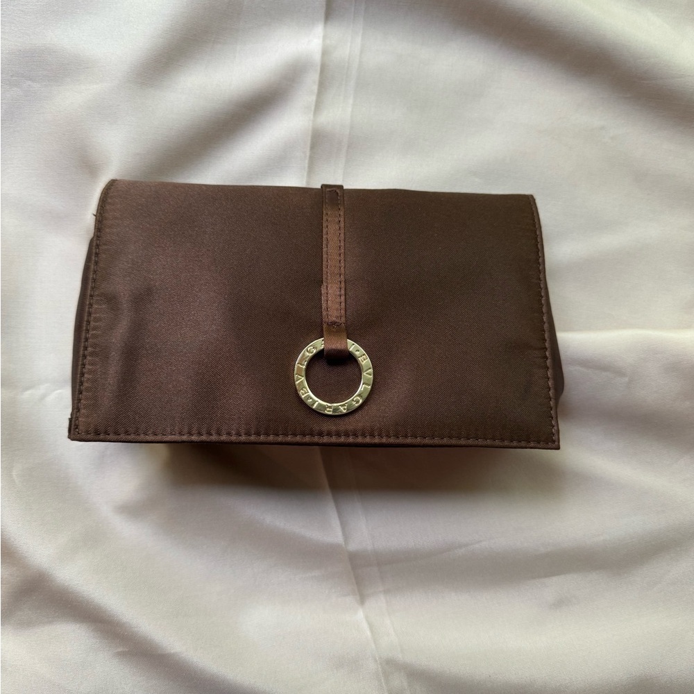 Bvlgari brown amenities pouch gold tone hardware